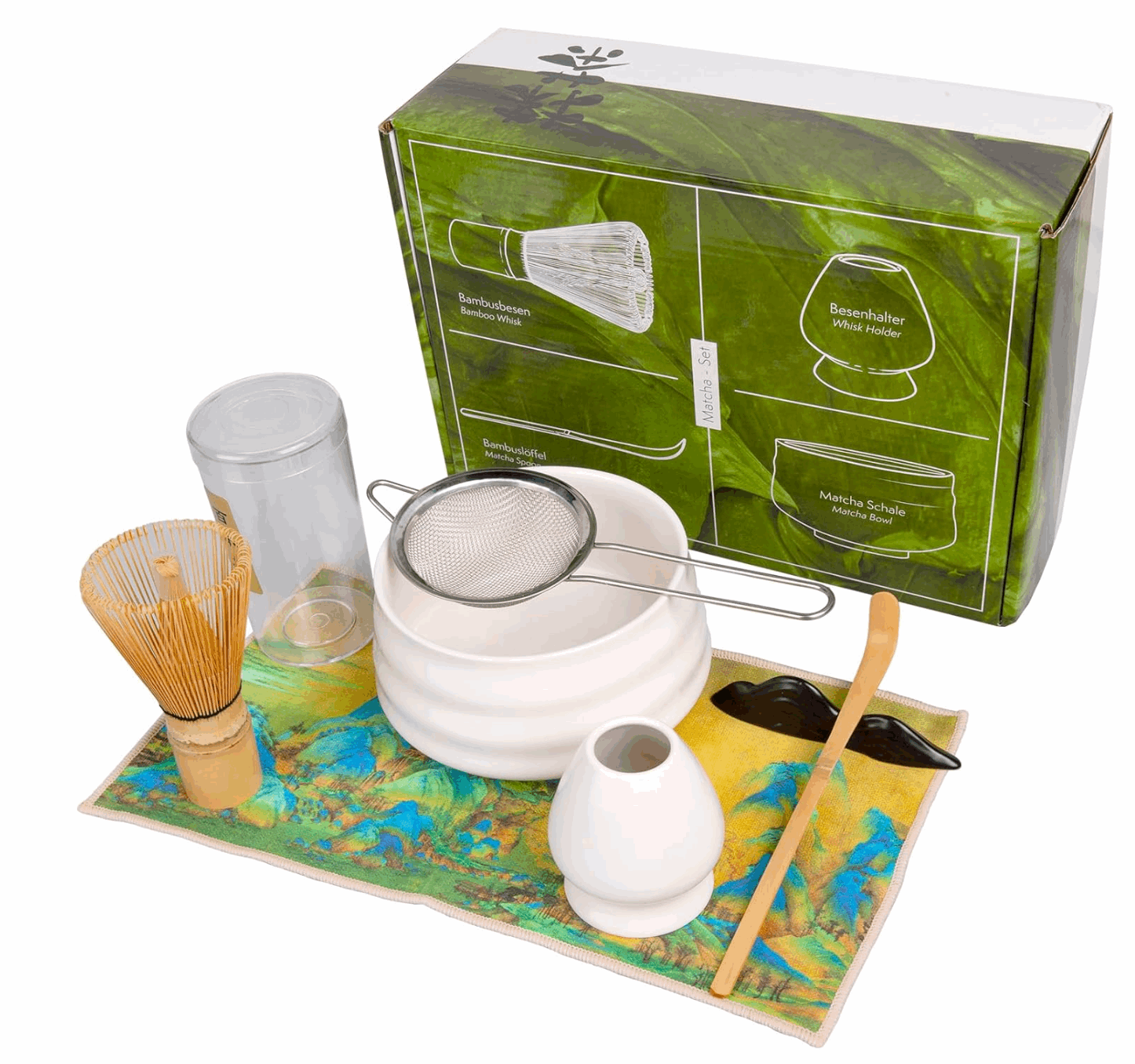 SustainGo green matcha whisk and bowl set with accessories – find this tea set on sustaingo.in