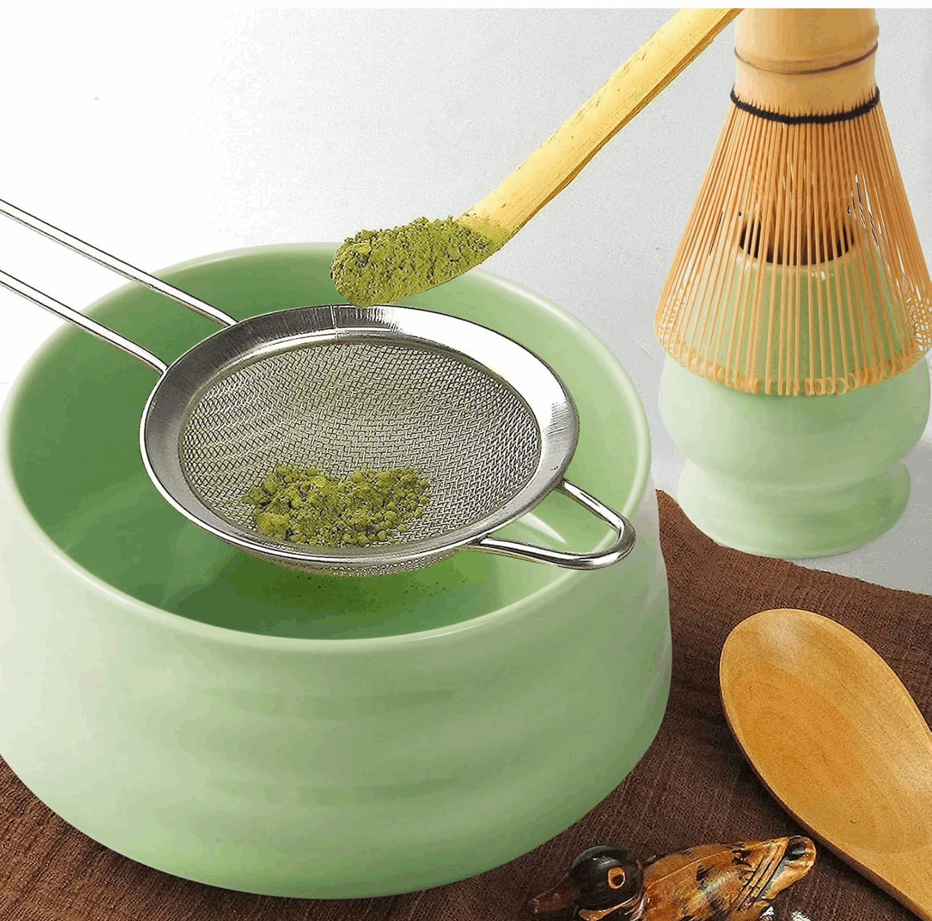 Buy green matcha tea gift set online in India – complete Japanese tea set with whisk, bowl, scoop & sifter